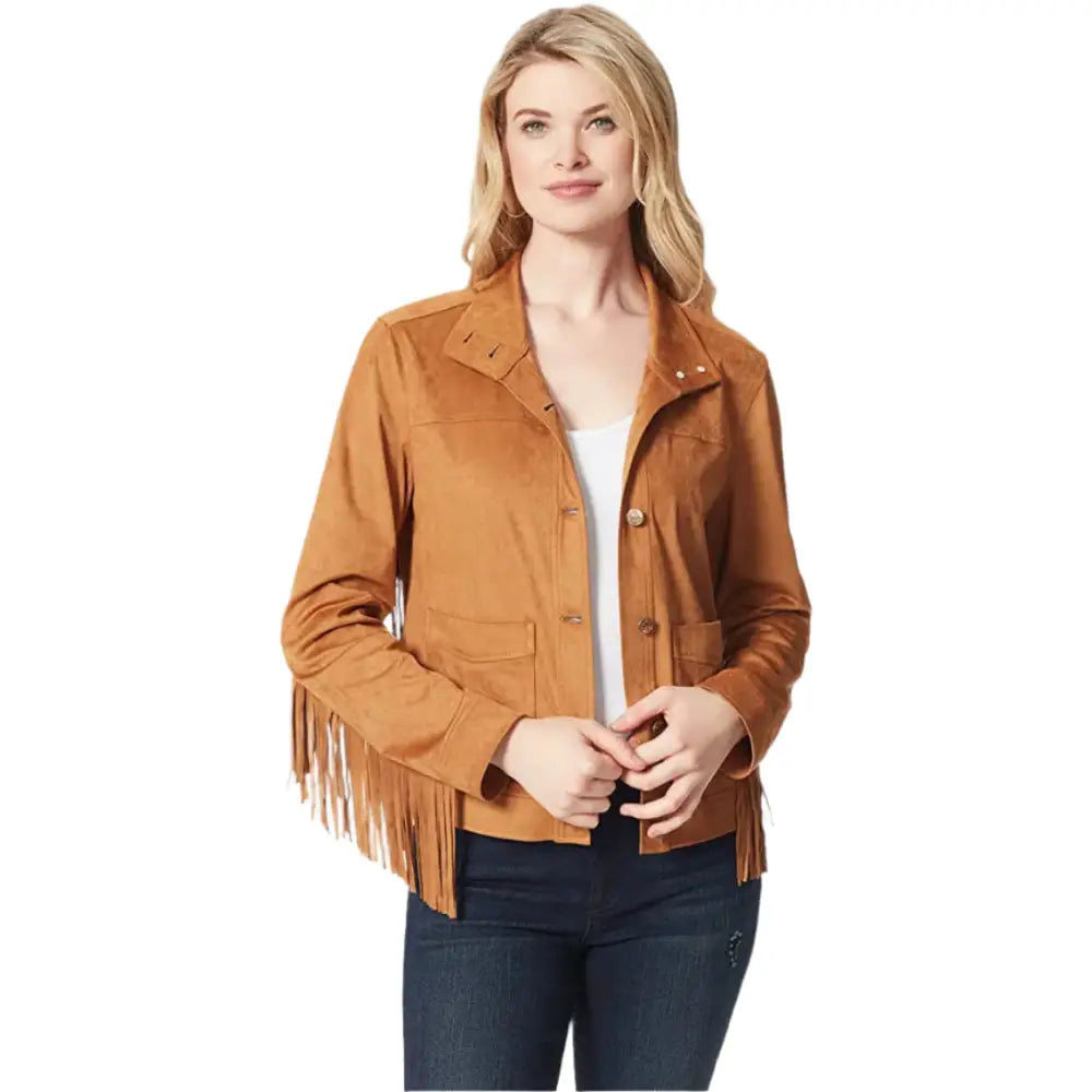 Women’s Brown Suede Fringe Jacket-0