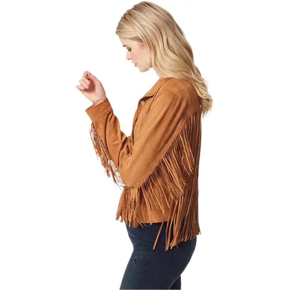 Women’s Brown Suede Fringe Jacket-2