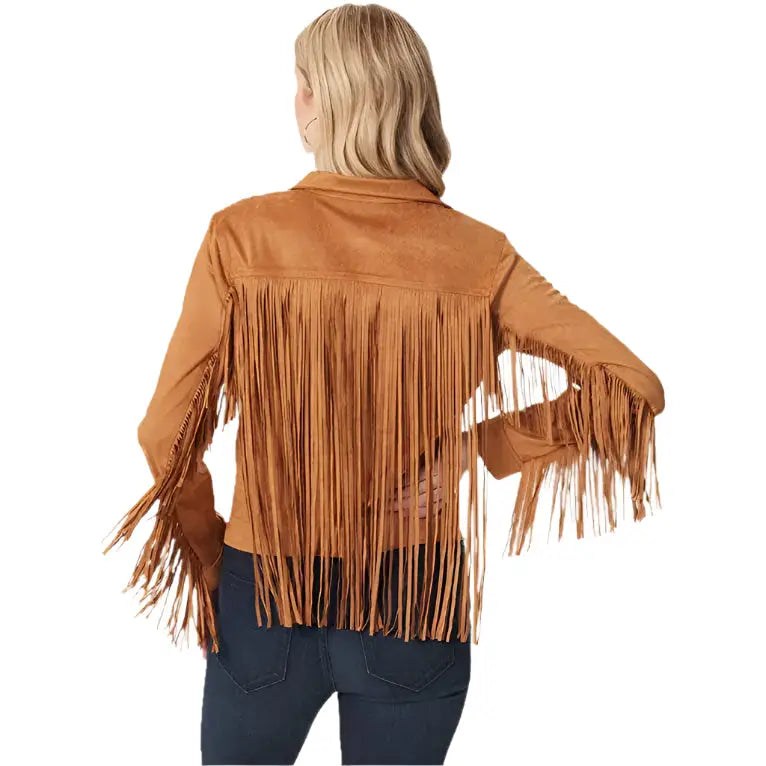 Women’s Brown Suede Fringe Jacket-1