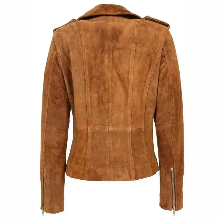 Women’s Brown Suede Leather Biker Jacket-1