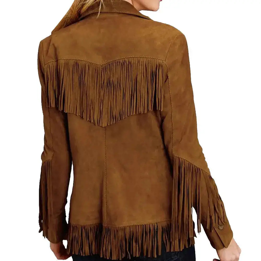 Women’s Brown Suede Fringe Leather Jacket-1