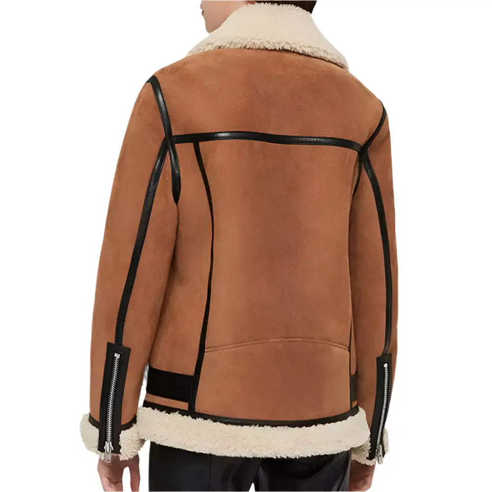 Women’s Brown Suede Shearling Motorcycle Jacket-1