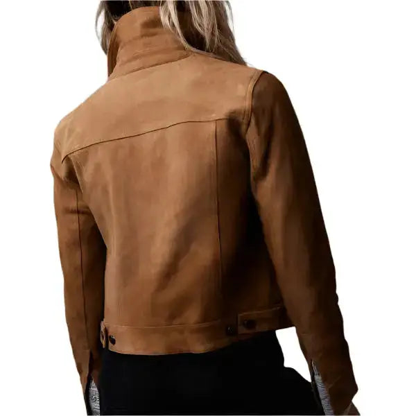 Women’s Brown Suede Trucker Leather Jacket-1