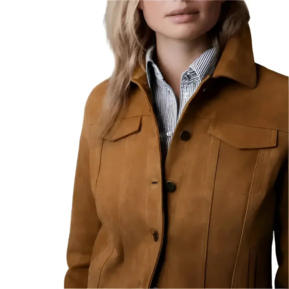 Women’s Brown Suede Trucker Leather Jacket-2