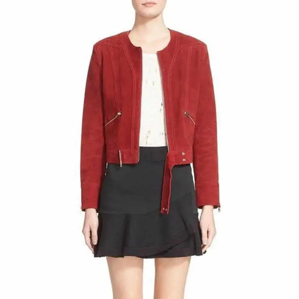 Women’s Burgundy Suede Motorcycle Jacket-0
