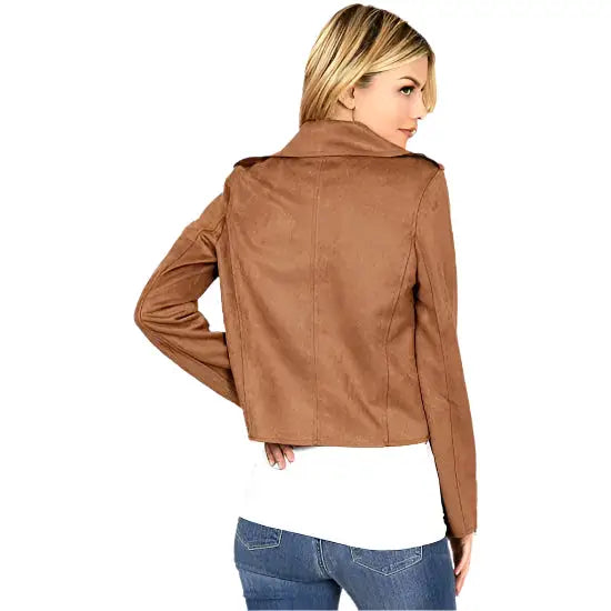 Women’s Camel Suede Leather Moto Jacket-2