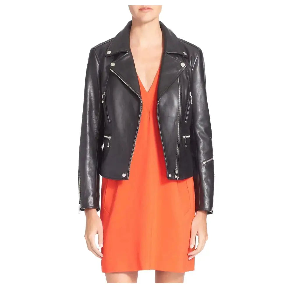 Women’s Casual Slim Fit Motorcycle Leather Jacket-0