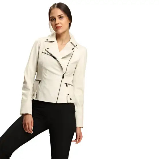 Women’s Cream Lambskin Leather Jacket-2