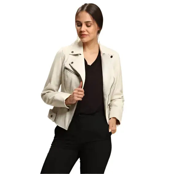 Women’s Cream Lambskin Leather Jacket-0