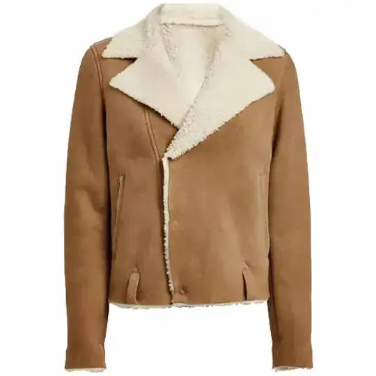 Women’s Cropped Faux Shearling Leather Jacket-0