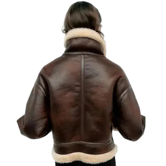 Women’s Dark Brown B3 Bomber Shearling Fur Aviator Jacket-2