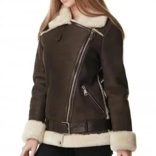 Women’s Dark Brown B3 RAF Shearling Aviator Jacket-0