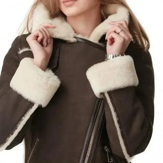 Women’s Dark Brown B3 RAF Shearling Aviator Jacket-2