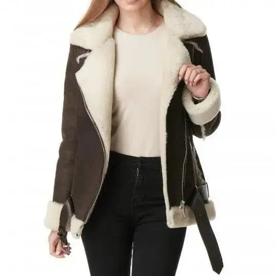 Women’s Dark Brown B3 RAF Shearling Aviator Jacket-1