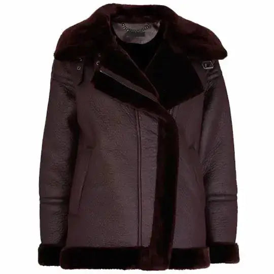 Women’s Dark Maroon Faux Fur Biker Jacket-0