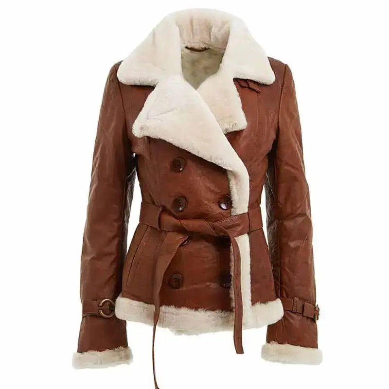 Women’s Double Breasted Shearling Jacket-0
