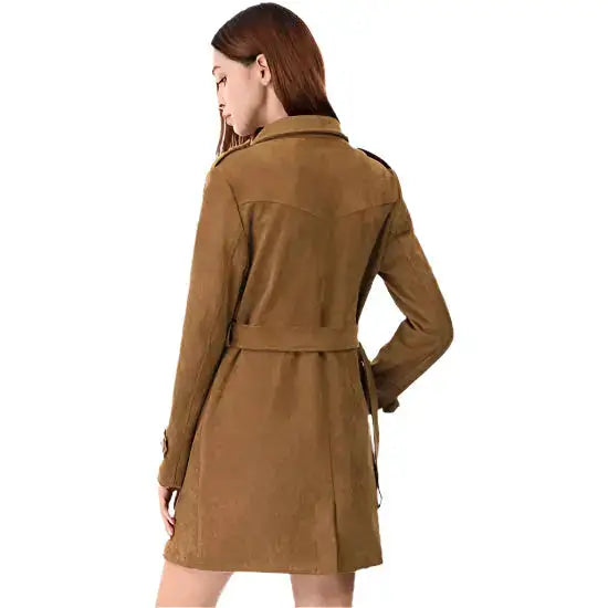 Women’s Suede Double-Breasted Trench Coat-4