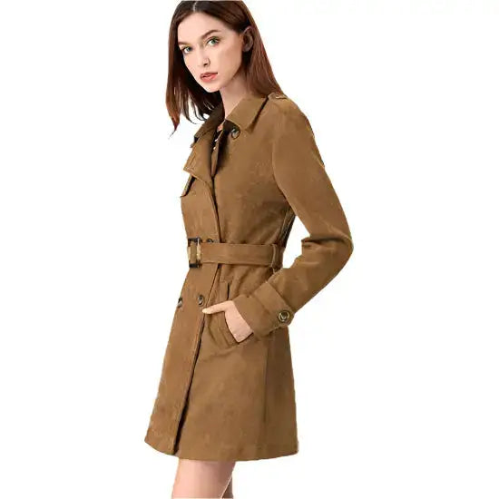 Women’s Suede Double-Breasted Trench Coat-1