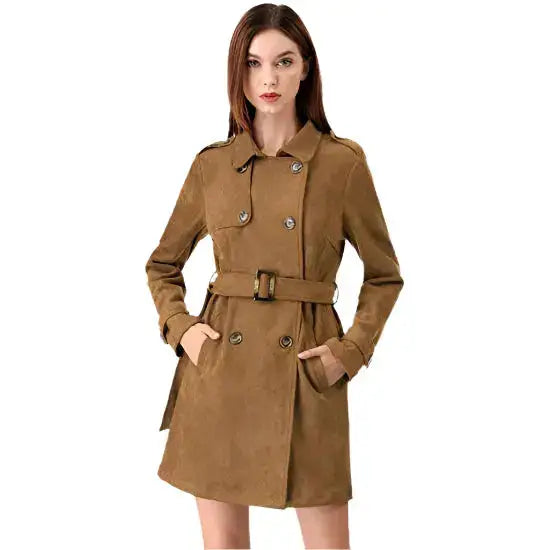 Women’s Suede Double-Breasted Trench Coat-2