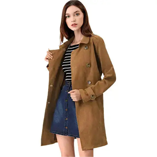 Women’s Suede Double-Breasted Trench Coat-3