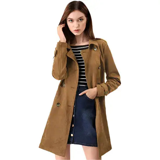 Women’s Suede Double-Breasted Trench Coat-0
