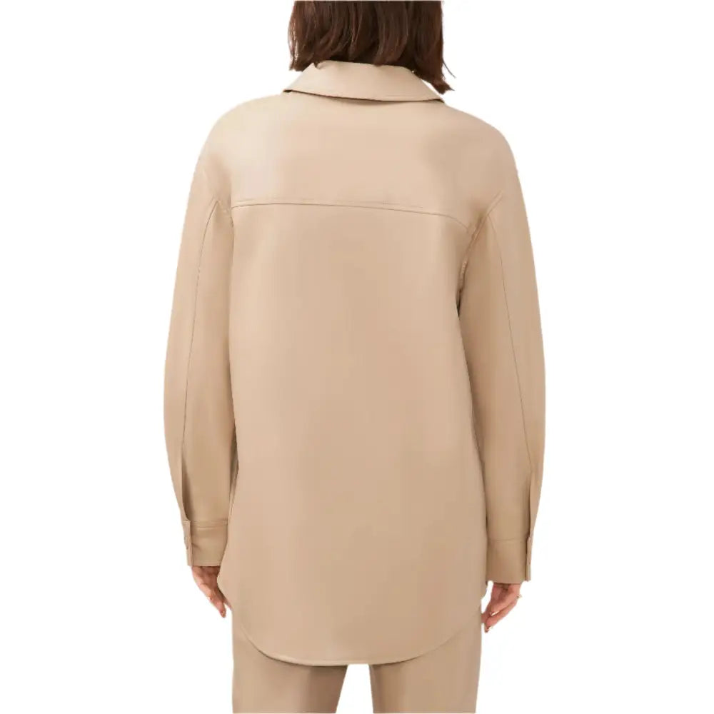 Women’s Oxford Tan Vegan Leather Shirt Jacket-1