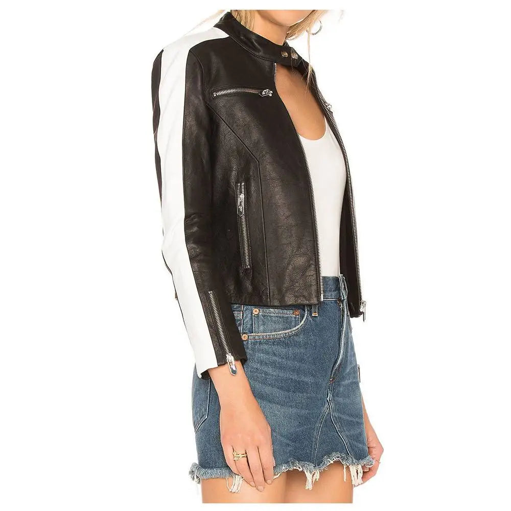 Women’s Genuine Leather Front Zip Jacket-1