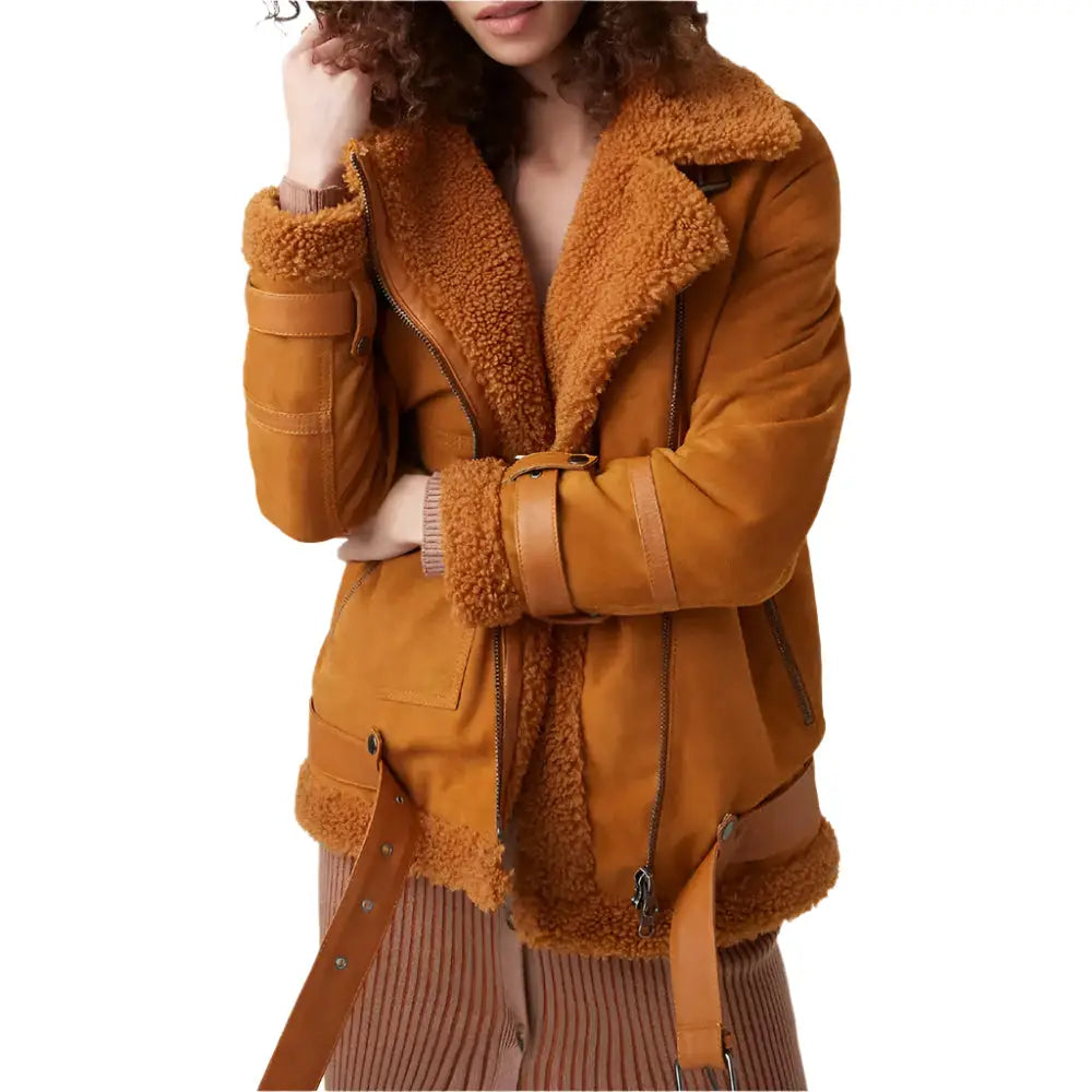 Women’s Ginger Sheepskin Shearling Leather Jacket-0