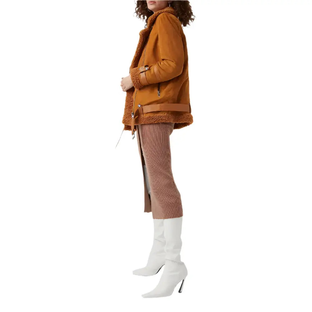Women’s Ginger Sheepskin Shearling Leather Jacket-3