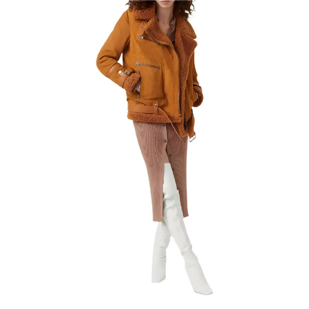 Women’s Ginger Sheepskin Shearling Leather Jacket-2