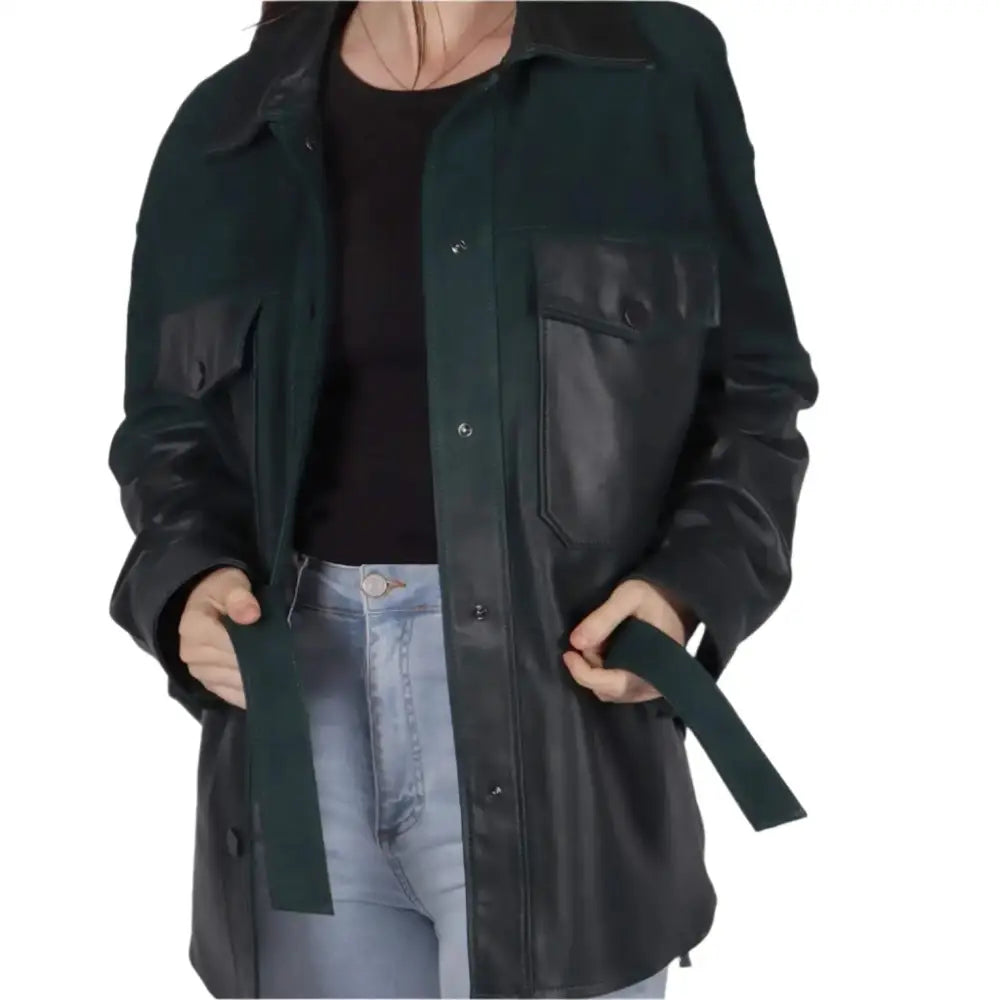 Women’s Green Suede Leather Jacket-0