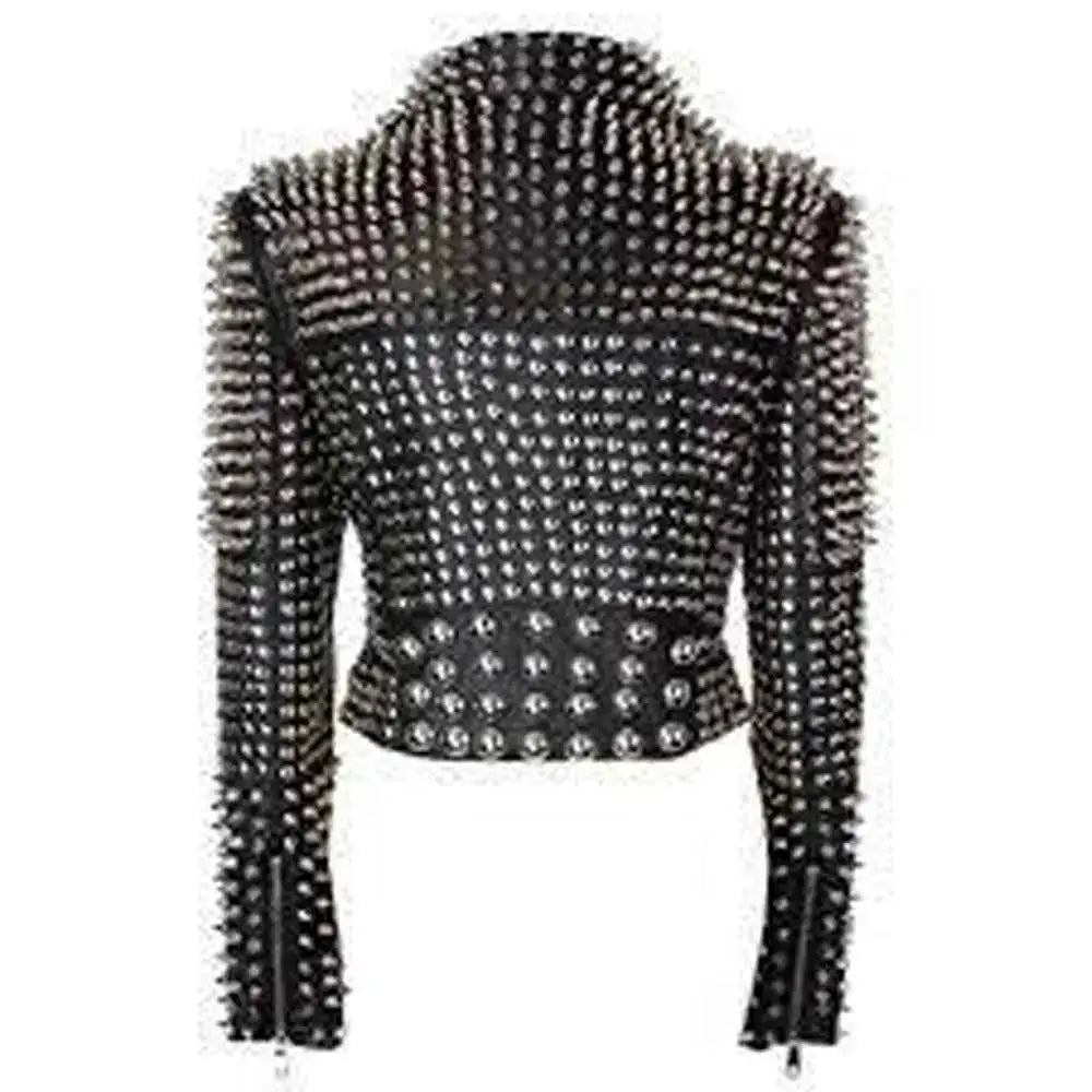 Women’s Studded Punk Leather Jacket-1