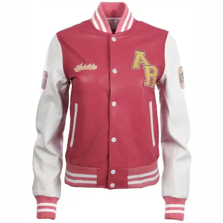 Women’s Leather Varsity Bomber Jacket-0