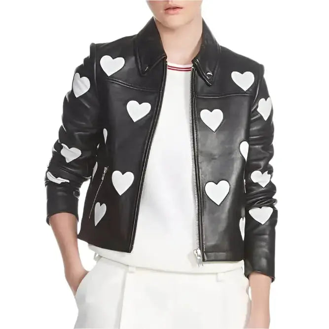 Women’s Maje Heart Leather Motorcycle Jacket-0