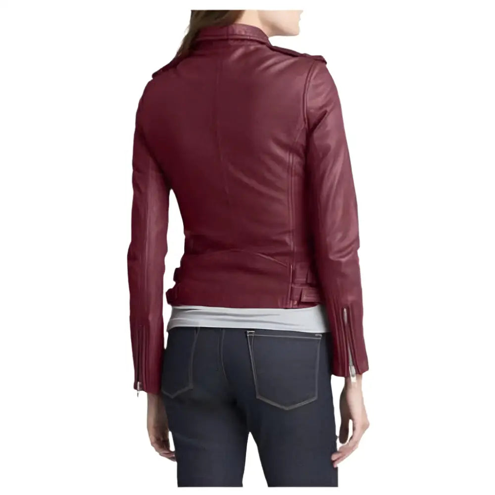 Women’s Maroon Leather Fashion Jacket-1