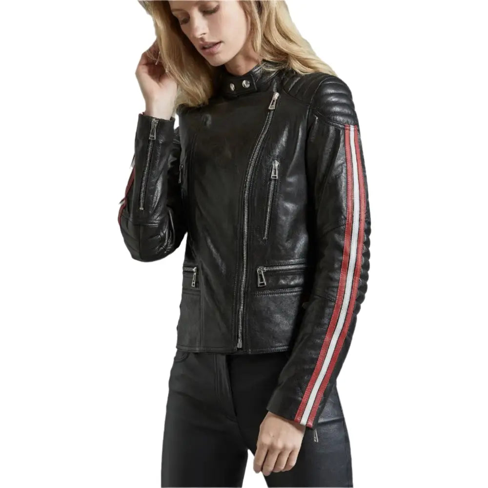 Women’s Black Leather Moto Jacket-2