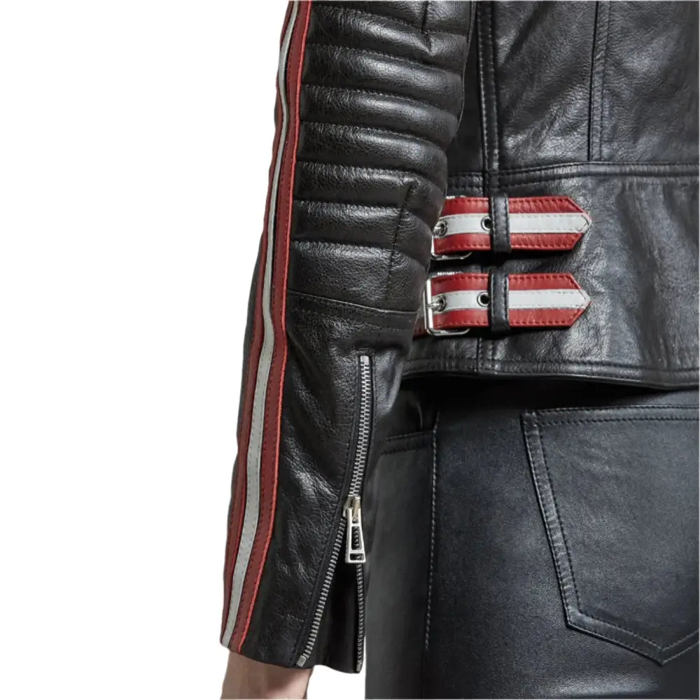 Women’s Black Leather Moto Jacket-3