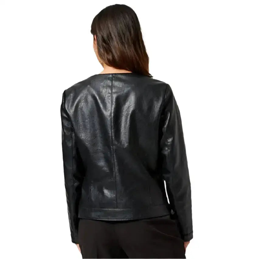 Women’s Petite Black Leather Jacket-1