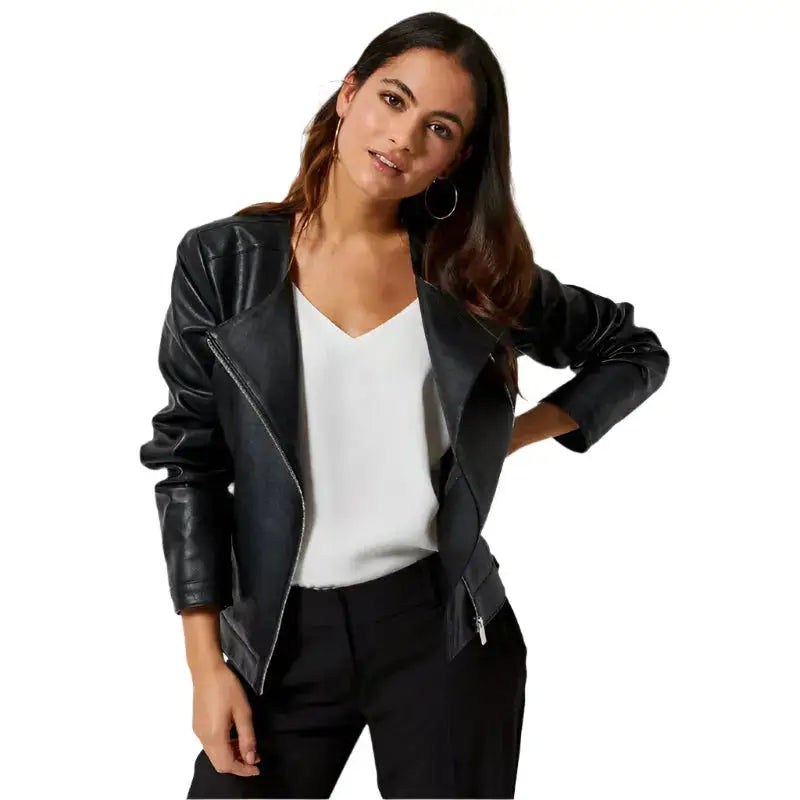 Women’s Petite Black Leather Jacket-0