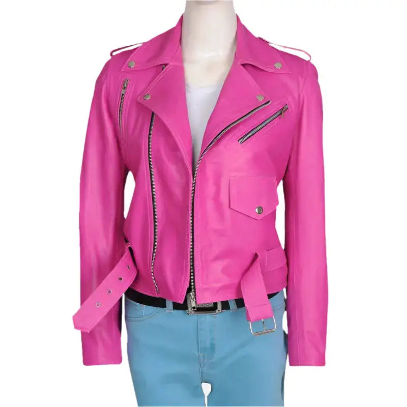 Women's Pink Leather Jacket-0