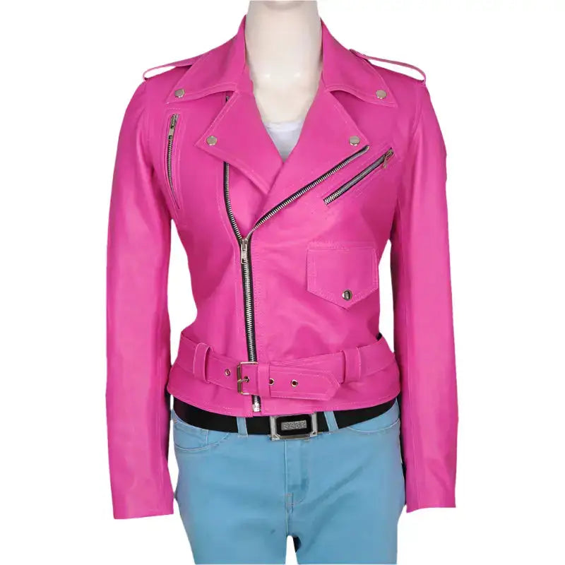Women's Pink Leather Jacket-2