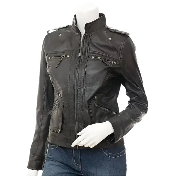 Women’s Raven Black Leather Jacket-0