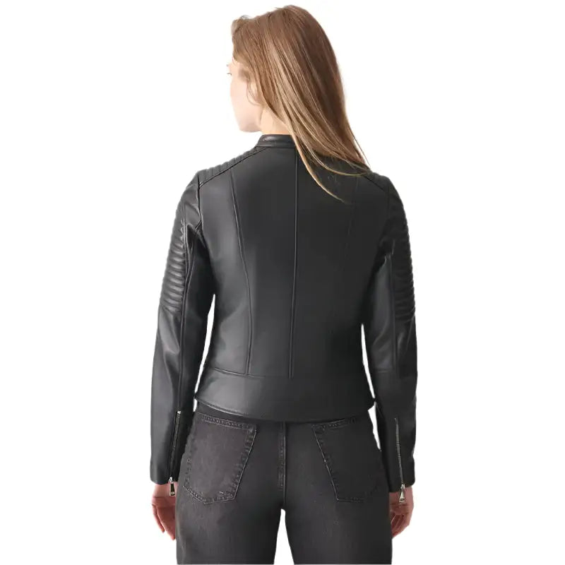 Women’s Seamless Black Leather Biker Jacket-2