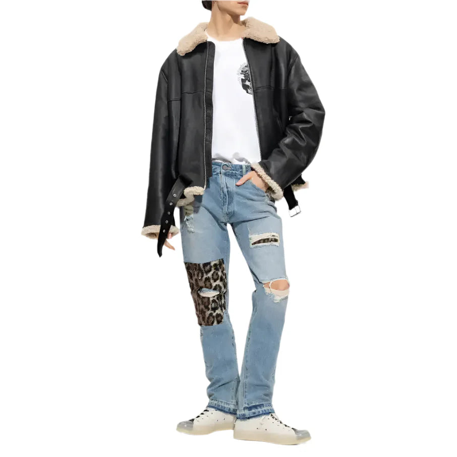 Women’s Shearling-Lined Black Aviator Jacket-3