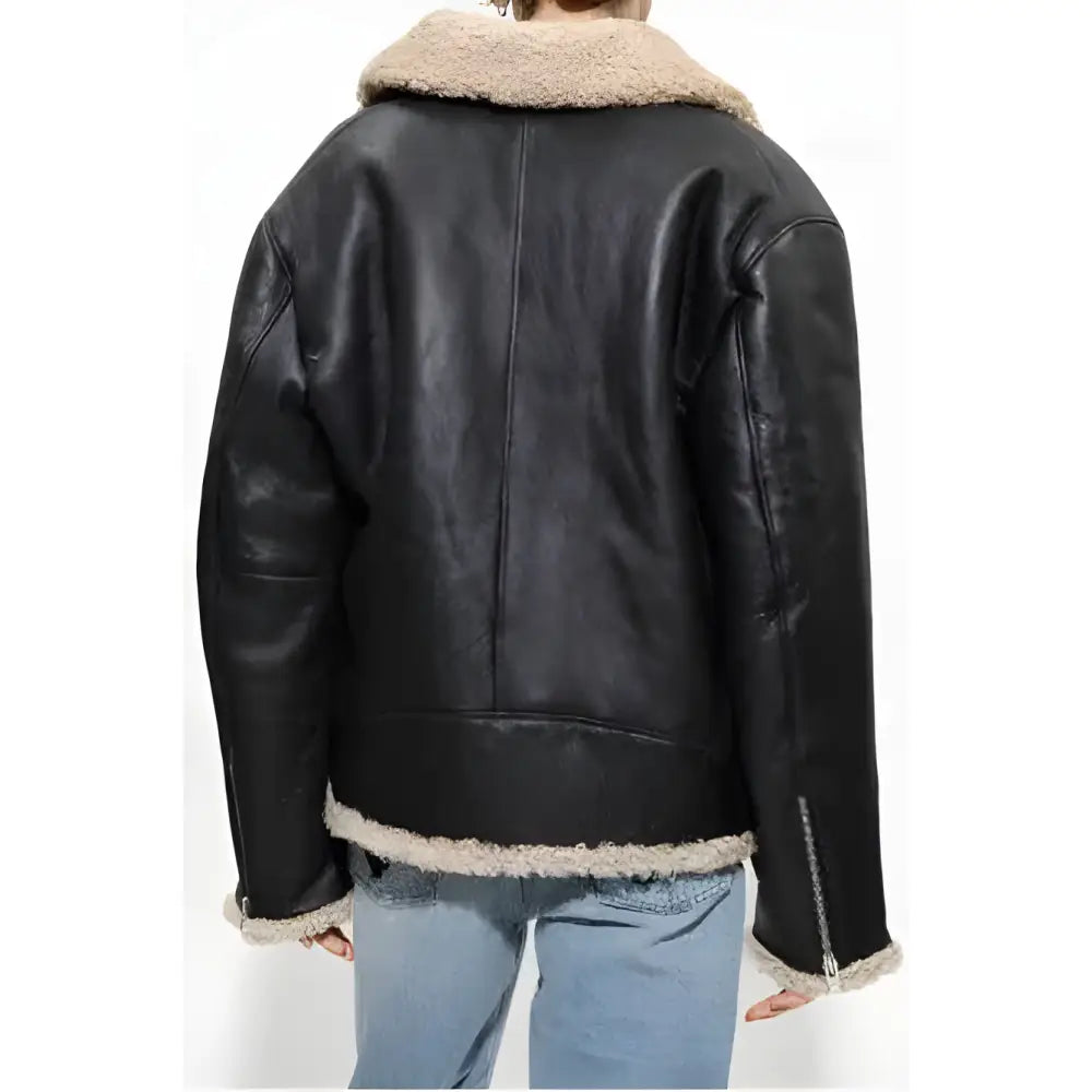 Women’s Shearling-Lined Black Aviator Jacket-2