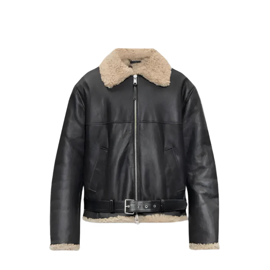 Women’s Shearling-Lined Black Aviator Jacket-0