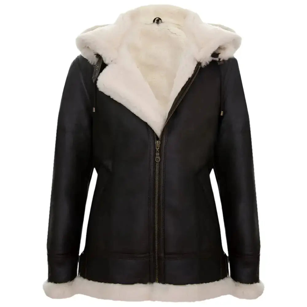 Women’s Hooded Sheepskin B3 Leather Jacket-0