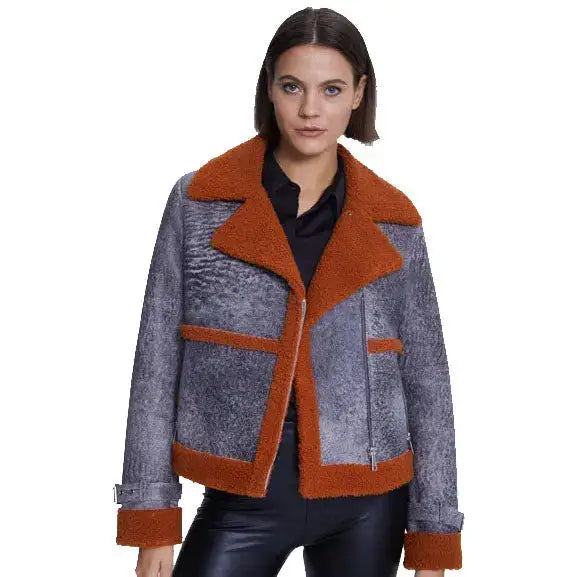 Women’s Orange Sheepskin Fur Jacket-1