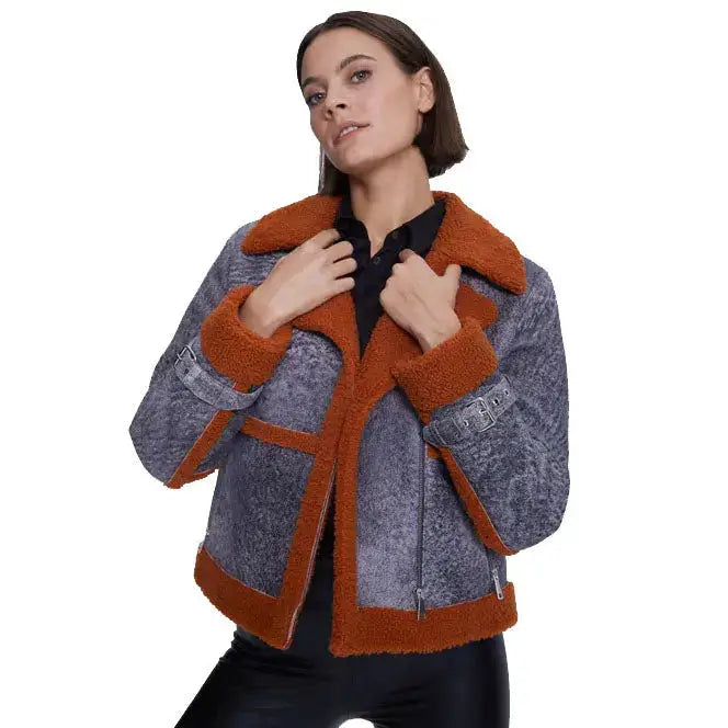 Women’s Orange Sheepskin Fur Jacket-0