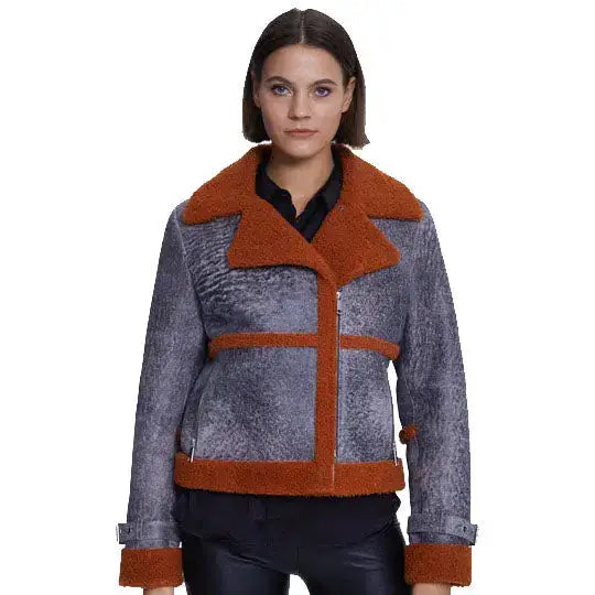 Women’s Orange Sheepskin Fur Jacket-2